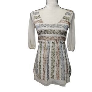 Only Hearts Sz M Y2K Sheer Lace Babydoll Embroidered Top Peasant Cottage Prairie